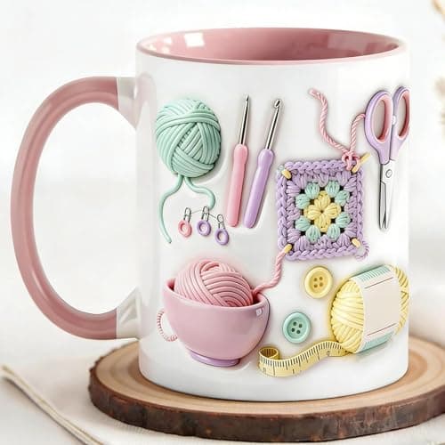 Image of Crochet Mugs for Crocheters, 11OZ Knitting & Crochet Coffee Cup, Funny Knitting Gift Ceramic Coffee Mug with Insulated Handle, Novelty Milk Cups Crochets Gift for Women Crochets Lovers