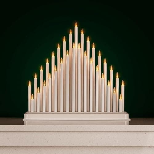 Image of Marco Paul 33 White Large Elegant 33 LED Modern Pipe Christmas Candle Bridge Window Lights for Christmas Low Mains Operated Candlebridge Christmas Decoration Xmas Decor Xmas Candle Lights Led Candles