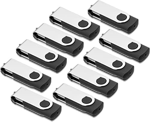 Image of USB Sticks, 4GB USB Flash Drive 10 Pack, AreTop Memory Stick 2.0 4GB Thumb Drives Pen Drives, Swivel Design, with LED Indicator for Computer/Tablet/Laptop/Car/TV(10 Black With Lanyard)