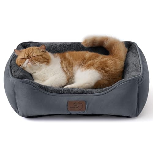 Image of Bedsure Cat beds for Indoor Cats - 51x41 cm Washable Rectangle Small Dog Pet Bed with Anti-Slip Bottom for Kitten and Puppy, Dark Grey