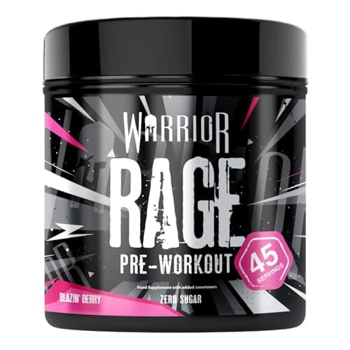 Image of Warrior Rage Pre Workout Powder 392g (45 Servings) – 300mg Caffeine High Stim Energy Drink Supplement + Beta-Alanine, Creatine, BCAA, Taurine, Citrulline & Arginine AAKG for Muscle – Blazin' Berry