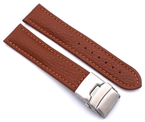 Image of Sulla Genuine leather watch strap with stainless steel folding clasp, 20mm, light brown