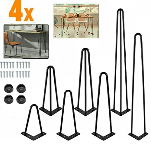 Image of Lucn Set of 4 Hairpin Table Legs Furniture Set Hair Pin Legs Mid Century Modern Style for Desk Bench Steel Chair DIY Project with FREE Feet Protector & Screws (12inch/30cm, 2Rods)