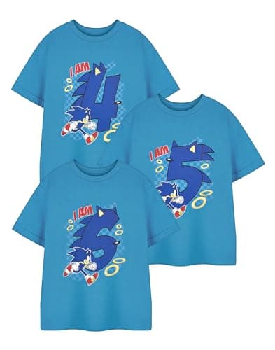 Image of Sonic The Hedgehog Boys Blue Short Sleeve T-Shirt | Birthday Age Graphic Tee | Kids Sonic Birthday Age Apparel | Sonic Merchandise for Boys