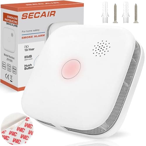 Image of SECAIR Smoke Alarms for Home,Battery Operated with 10 Year Battery,Test/Silence Button,85 dB Smoke Alarm, Fire Alarms,Smoke Detector Conforms to EN 14604 Standard for Home,White Matt Finish