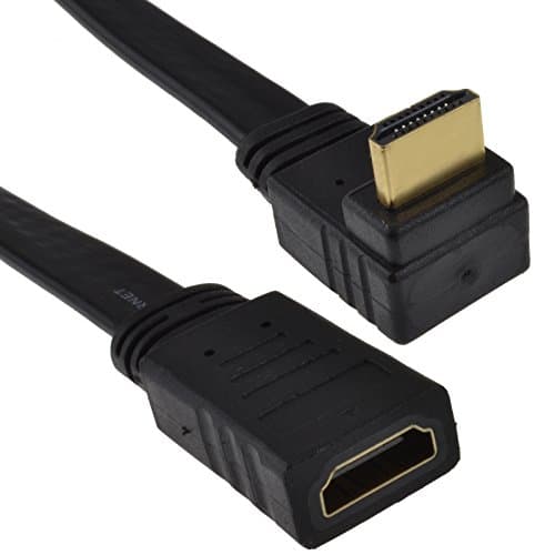Image of kenable Right Angle HDMI Extension Cable 90 Degree Flat Plug to Socket Male to Female High Speed 1.4 Wall Mount TV Compatible Black 0.5m