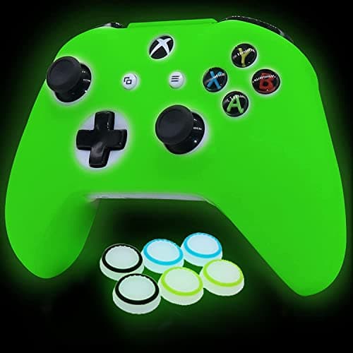 Image of HLRAO Controller Skins Silicone Grip Glow in the Dark Protective Case for XBox OneS/X Controller + 6 Grips Accessories Glow in the Dark.