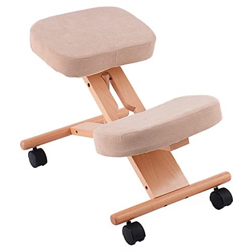 Image of COSTWAY Ergonomic Kneeling Chair, Wood Posture Stool with Angle & Height Adjustable, Thick Padded Seat, Suitable for Meditation Gaming Computer Work (Beige)