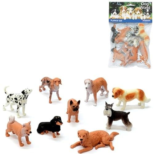Image of PETERKIN CLASSICS | Dog World 9-Piece Set | 7-10cm Plastic Dog Figure Toys | Dalmatian, Vizsla, Afghan Hound, St. Bernard, Husky, Dachshund, Pug, Schnauzer, Golden Retriever | Roleplay Toys | Ages 3+