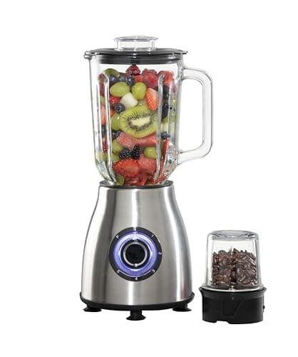 Image of Daewoo Stainless Steel Smoothie & Shake Jug Blender | 1.5L Glass Jug | 2 Speed Settings & Pulse | Non-Slip Feet | Grinder Fitting Included | Rust Proof Blades | Removable Filling Cap 500W Power, Glass