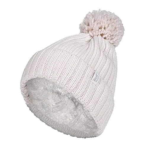 Image of HEAT HOLDERS - Ladies Thick Chunky Ribbed Cuffed Thermal Insulated Winter Pom Pom Bobble Hat (One Size, Cream (Arden))