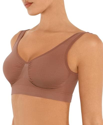 Image of FeelinGirl Seamless No Underwire Bras for Women Full Coverage Comfy Everyday Bralettes with Wide Straps,M Mocha Brown