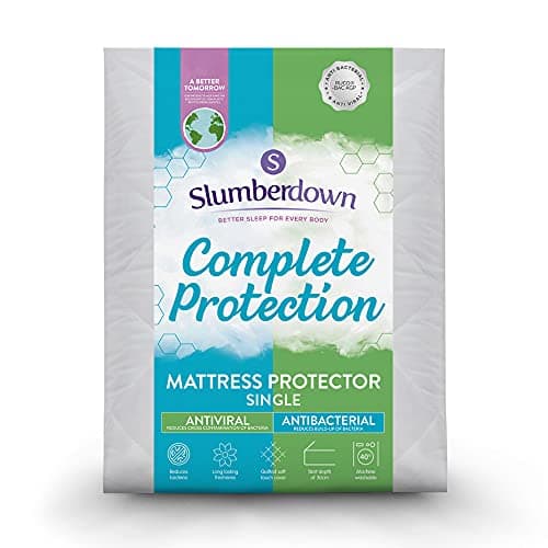 Image of Slumberdown Complete Protection Mattress Protector Single Bed - Antiviral & Antibacterial 30cm Deep Fitted Mattress Cover | Reduces Bacteria, Non-Allergenic, Washable (90 x 190cm)