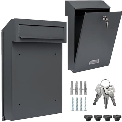 Image of Fence Post Box Gate Letter Box Wall Drop Letter Box C4 Removal Rear Double Rod Mat Fence (Anthracite Grey Matt RAL 7016)