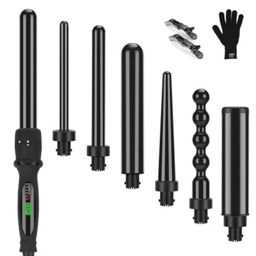 Image of 7 in 1 Curling Master Parwin Pro Beauty Hair Curler in Black | Interchangeable Barrels 100-240°C | Tourmaline Ceramic | 30s Heat Up | Dual Voltage | Professional for All Hair Types UK Plug