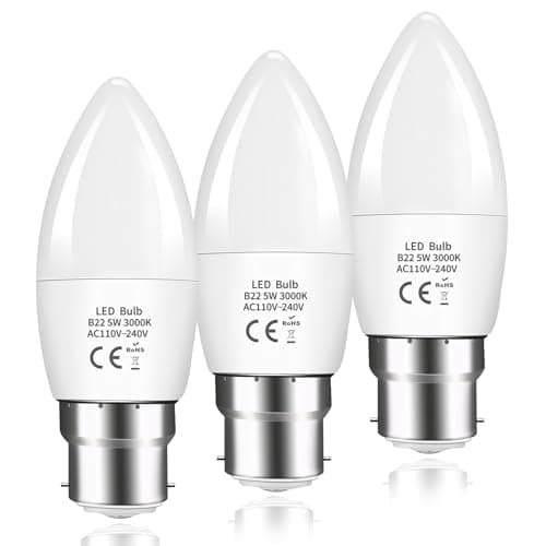 Image of Caldarax B22 LED Bayonet Cap Candle Bulbs 5W, C37 B22 LED Candle Light Bulb 40W Equivalent, 470LM Warm White 3000K, BC Energy Saving Candle Bulbs, Non-Dimmable, Pack of 3