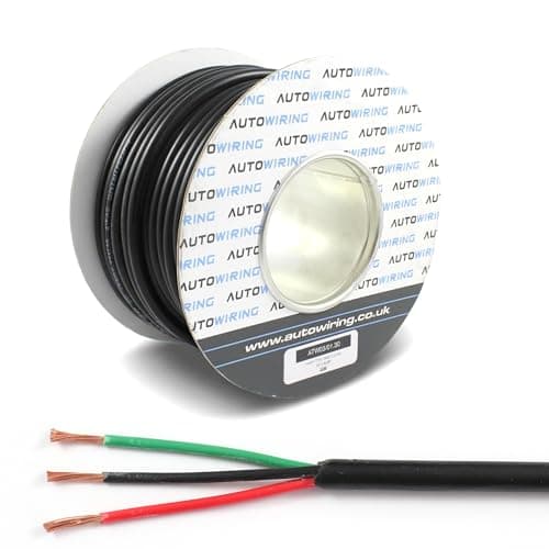 Image of Automotive 3 Core Cable 12v 24v Thin Wall Multistrand Wire Trailer/Lights RED BLACK GREEN (1mm² 16.5 AMPS, 10M Coil)