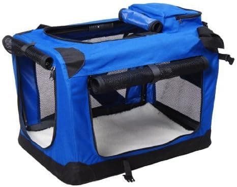 Image of UnderDog Foldable Fabric Dog Crate with Fleece Luxury Pet Crates & Carriers Soft Side Pet Travel Crate with Removable Mat & Storage Bags, Breathable Mesh (Blue, 50cm)