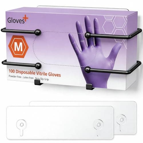 Image of Josmimic Wall Mounted Glove Box Holder, Self Adhesive Metal Glove Dispenser for Disposable, Latex & Nitrile Gloves, Tissue & Wipes Storage, No Drill, Black