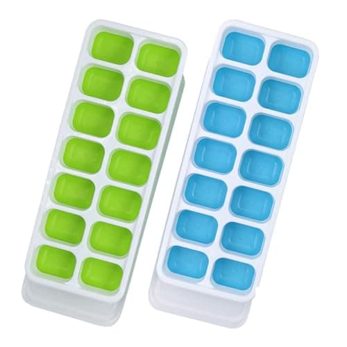Image of Ice Cube Trays, 2 packs Ice Cube Moulds with No-Spill Removable Lid, Easy-Release Silicone and Flexible Ice Trays for Freezer, Whiskey, Cocktail and Drink (2pack Blue&Green)