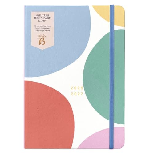 Image of Busy B A5 Day- A-Page Diary - Mid-Year Academic Planner - Aug '26 - Aug '27 – Multi Spot Print Journal Cover - Diary with Day a Page Planner, Pen Loop, Notes, Timetables Year Planner & Elastic Closure