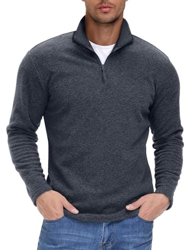 Image of EKLENTSON 1/4 Zip Fleece Tops Men Thermal Winter Athletic Fleece Sweatshirt Long Sleeve Pullover Running Sports Casual Jumper Black,XL