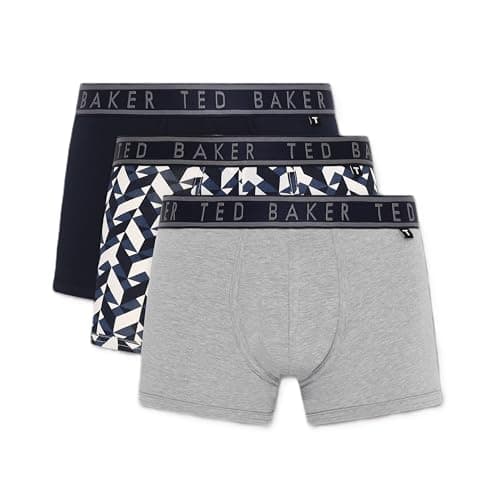 Image of Ted Baker Mens Trunks, Cotton, 3-Pack, (TBB02), Navy/Navy Chevron/Heather Grey, L