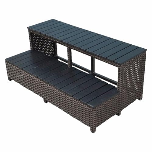 Image of Canadian Spa Outdoor furniture Steps in Brown Rattan Design. Surround furniture for square and rectangular hot tubs and spas. Different size options available.