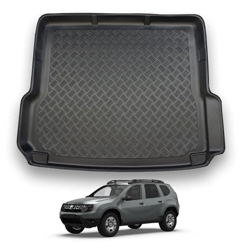 Image of NOMAD Dacia Duster (2010-2018) Boot Liner [4-Wheel Drive Models] Tailored Fit Car Floor Mat Protector Non Slip Waterproof Raised Edges Compatible Custom Fit Accessory Black Dog & Pet Friendly