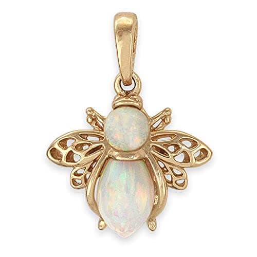 Image of Solid 9ct Gold WHITE OPAL Bumble BEE Pendant (Handmade UK)