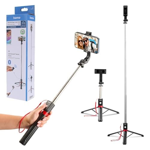 Image of Hama Selfie Stick Tripod for Mobile Phones 30-110 cm with Shutter Release Photo/Video (Ultralight 195 g Pack Size 24 cm, Selfie Stick with Tripod and Remote Control Bluetooth, Universal Mobile Phone