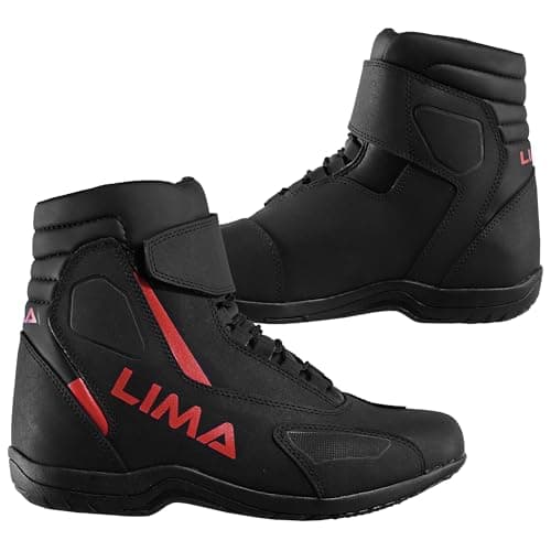 Image of Lima BikerWear Men Motorbike Boots Motorcyle Shoes CE-Approved Waterproof Armoured Leather Short Touring Protective & Anti-Slip (Black, UK 9, UK Footwear Size System, Adult, Men, Numeric, Medium, 9)