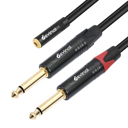 Image of Devinal 3.5mm to Dual 1/4" Y Splitter Cable with TRS Female to 2 TS Mono Adapter - Stereo Audio Converter for Speakers/Guitar/Amp - Gold Plated & Braided Nylon (1ft)