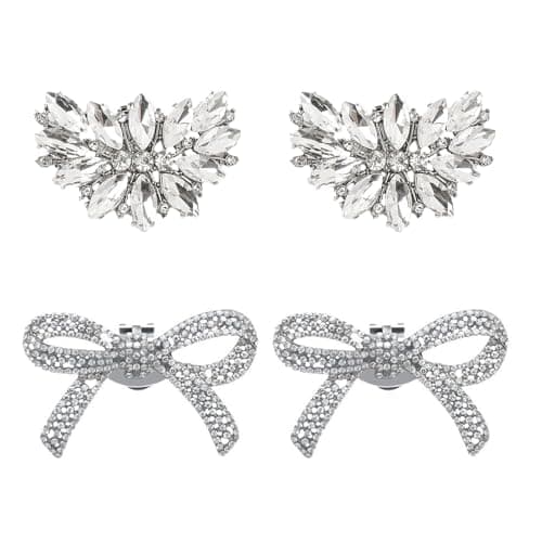 Image of BHSTTNIXP 4 PCS Silver Bowknot Shoe Decoration,Detachable Crystal Shoe Charms,Elegant Shoe Clips for Women Wedding Party High Heels