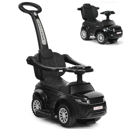 Image of Maxmass 3-in-1 Kids Ride on Push Car, Toddler Foot to Floor Sliding Car with Removable Handlebar, Guardrail & Footrest, Music, Horn, Underneath Storage, Baby Slider Walker for Boys Girls (Black)
