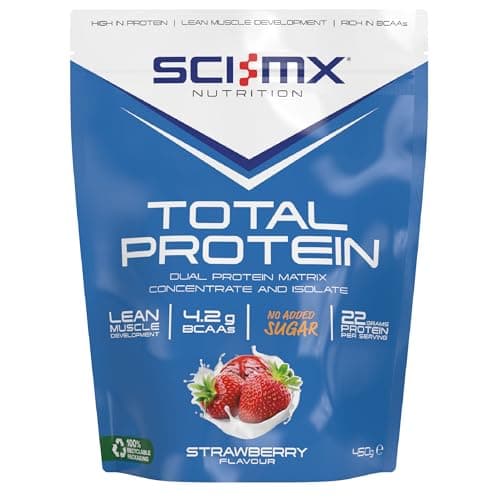 Image of SCI-MX Total Protein - Dual Protein Concentrate & Isolate Protein Powder - Lean Muscle Development - Strawberry • No Added Sugar • 4.2g BCAAs + 22g Protein per Serving • 450g