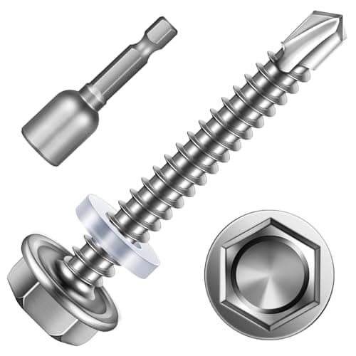 Image of Wavanta Self Tapping Screws, 5.5 x 32mm Hex Washer Head Self Drilling Screws, 410 Stainless Steel Metal Screws, TEK Screw, Pack of 50