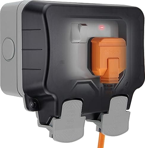 Image of BG Electrical Outdoor Double Switched Power Wall Plug Socket, Weatherproof, Nexus Storm, Grey, 13A, IP66 Rated, WP22
