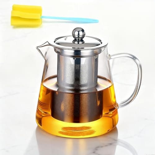 Image of OLRWSLG Glass Teapot with Infuser, 450 ml Removable Infuser Tea Pot Heat-Resistant Glass Tea Pot Clear Small Teapot Stovetop Safe Kettle with 304 Stainless for Loose Leaf Tea Fruit Tea Herbal Tea