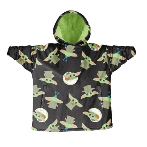 Image of Disney The Mandalorian Baby Yoda Wayy Big Hoodie Wearable Blanket, Baby Yoda Cozy Hoodies for Kids (Black, One Size)