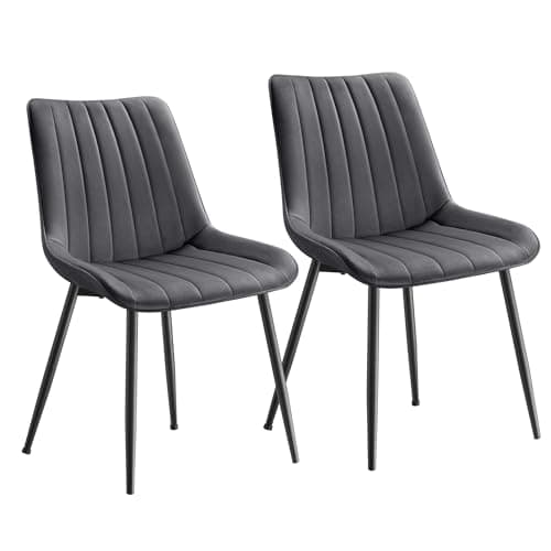 Image of SONGMICS Dining Chairs Set of 2, Upholstered Kitchen Chairs, Max. Load 120 kg, Steel Legs, Curved Backrest, for Dining Room, Grey and Ink Black LDC090G05