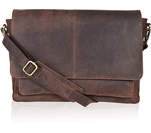 Image of Oak Leathers Messenger Bag for Men and Women - Laptop Briefcase Bag For College, Office, Adjustable Shoulder Strap (Wood)