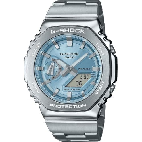 Image of Casio GM-2110D-2AER Unisex Digital Quartz Watch with Alloy Steel Construction, 200 Metre Water Resistance, Stop Watch World Time Countdown Alarm Functions, Silver
