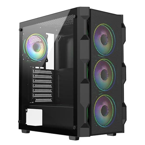 Image of CiT Neo Black Airflow Mid-Tower PC Gaming Case ATX with Mesh Front Panel & Tempered Glass Side Panel with 4 x CiT Tornado Infinity 120mm ARGB Dual-Ring Fans Included