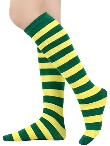 Image of BAOKELAN Knee High Long Socks Striped Casual Thigh High Socks Yellow Green