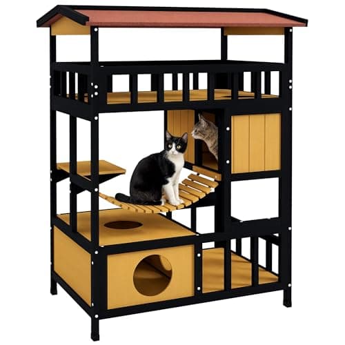 Image of PawHut Outdoor Cat House w/Suspension Bridge, Houses, Balcony