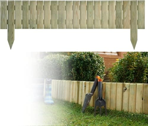 Image of Wooden Log Panel Roll Garden Border Edging Fence Lawen Pressure Treated Fixed Picket Flower Fencing 15cm High Lawn Edging (Set of 10 - Length 900 cm (Approx. 30ft))