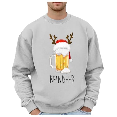 Image of Mens Jumpers Sweatshirt Men's Christmas Beer Glass Themed Casual Style Hoodless Sweatshirt (Grey, XL)