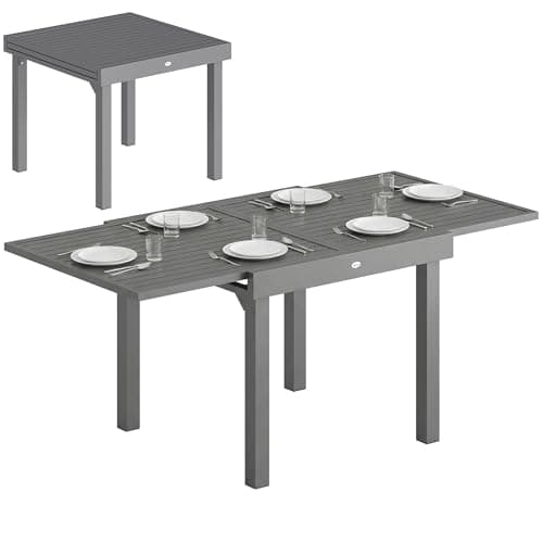 Image of Outsunny Extending Garden Table for 4-8 People, Aluminium Outdoor Dining Table with Slatted Top for Garden, Patio, Balcony, 180/90 x 90 x 75 cm, Dark Grey