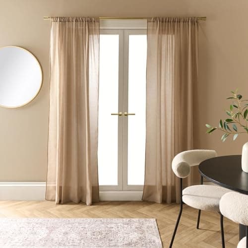 Image of OHS Linen Voile Curtains, 87 Drop 2 Panels Net Curtain for Windows Light Filtering Decorative Drapes Slot Top Linen Sheer Curtains for Bedroom Living Room Nursery, 55" x 87", Mink